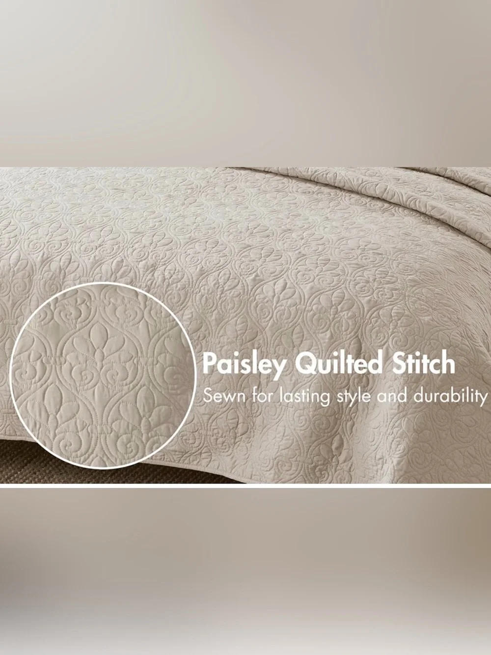 NEW Madison Park Luxe Cotton Damask Quilt Set, Cream 2PC Twin/Twin XL Sham